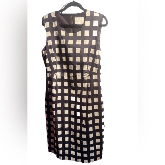 Kate Spade Black and Cream Grid printed cotton blend Trendy Style Midi Dress 14 - Picture 2 of 5